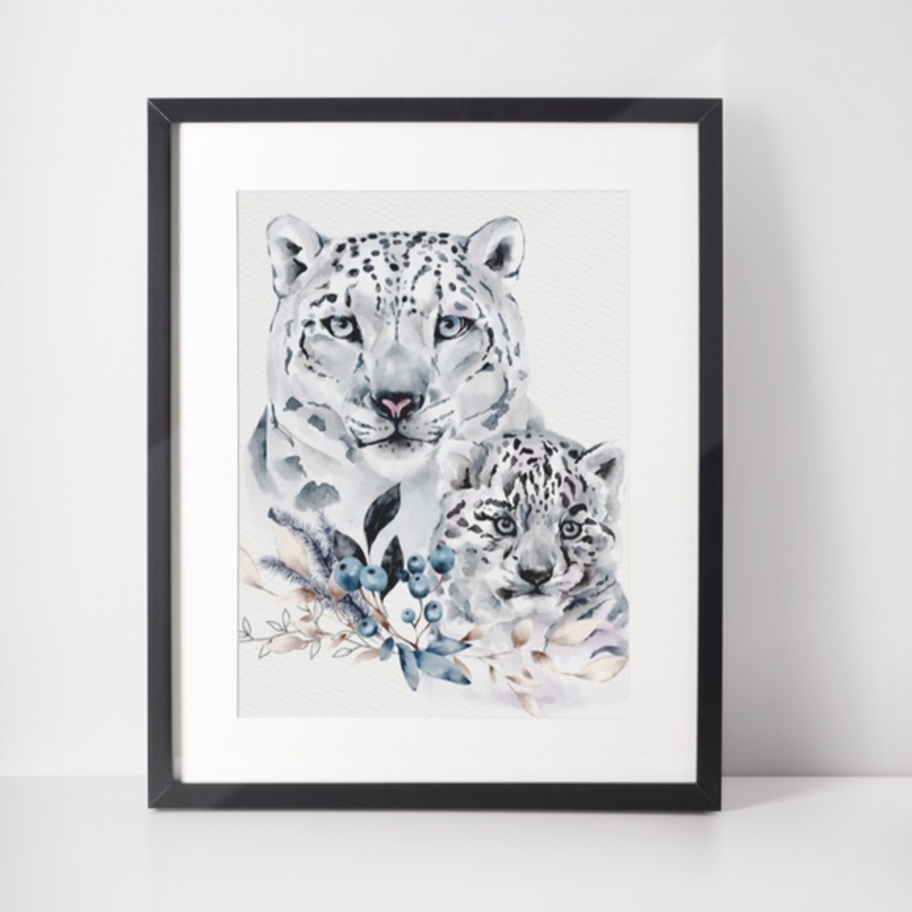 Wall Art Print Watercolor Snow Leopard Arctic Poster Unframed - Picture 3 of 12